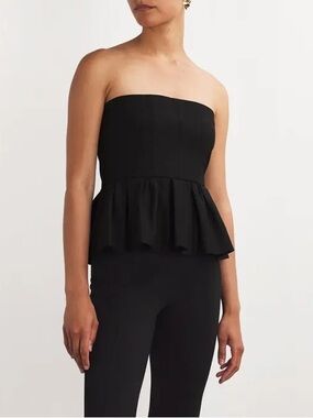 Maje Black Strapless Peplum Top